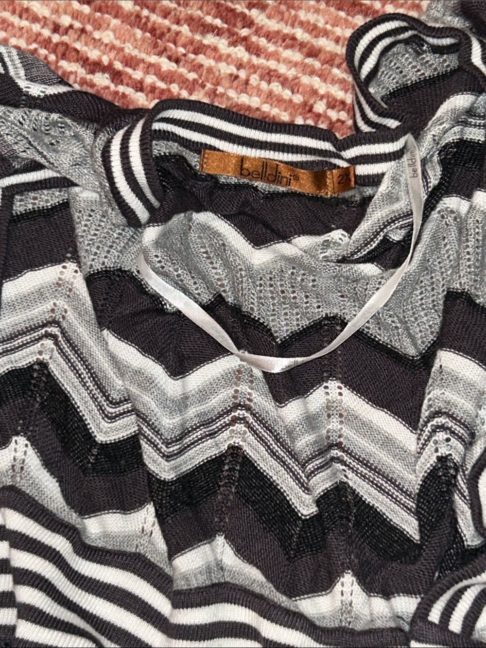 Bellini Chevron Open-Front Cardigan in Black, Gray & White - Picture 2 of 3